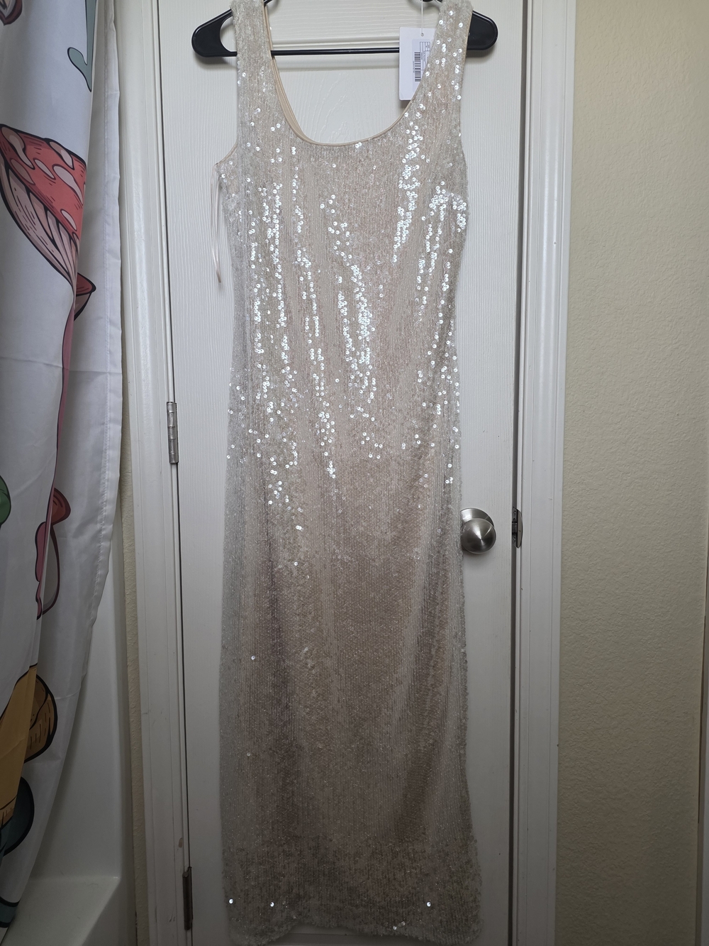 Endless Rose Champagne Sequin Scoop Neck Maxi Dress